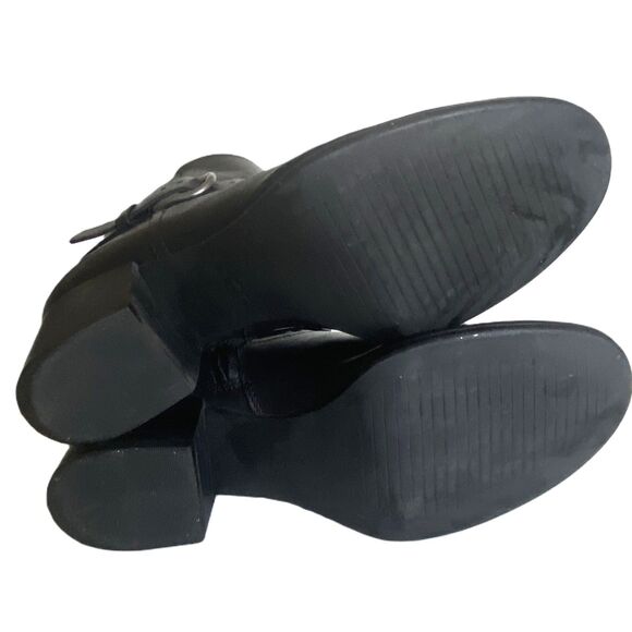 Ugg Atwood Black Buckle Strap Zip Moto Heel Boots Womens Stacked Heel 9 -Scratch - Picture 6 of 8